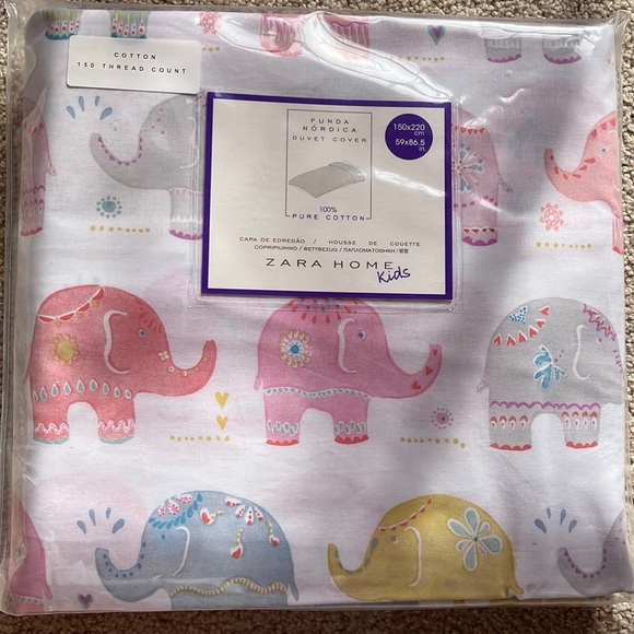 Zara Bedding Zara Home Kids Pastel Elephant Print Duvet Cover